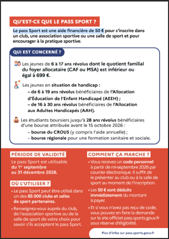 Le pass Sport : une aide financière de 50 €